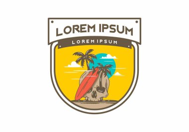 Sörf tahtası ve kafatası çizimi tasarımı