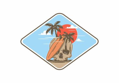 Sörf tahtası ve kafatası çizimi tasarımı