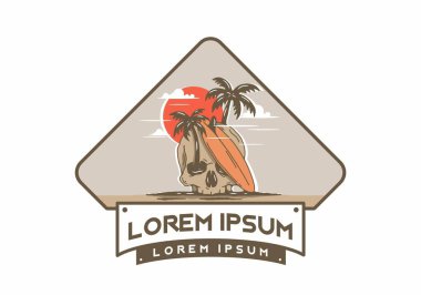 Sörf tahtası ve kafatası çizimi tasarımı