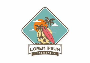 Sörf tahtası ve kafatası çizimi tasarımı