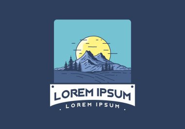 Dağ ve büyük güneş çizimi tasarımı