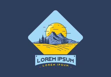 Dağ ve büyük güneş çizimi tasarımı