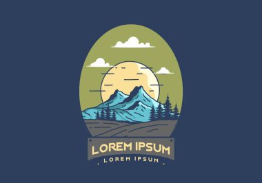 Dağ ve büyük güneş çizimi tasarımı