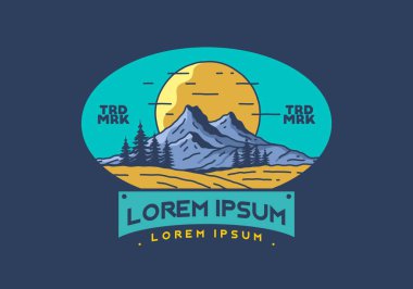 Dağ ve büyük güneş çizimi tasarımı