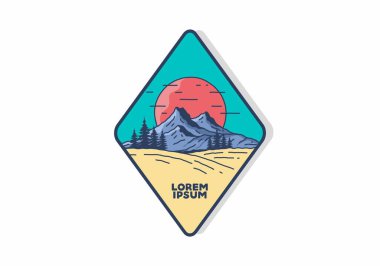 Dağ ve büyük güneş çizimi tasarımı