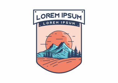 Dağ ve büyük güneş çizimi tasarımı