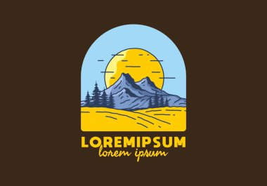 Dağ ve büyük güneş çizimi tasarımı