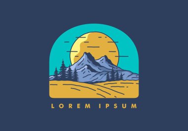Dağ ve büyük güneş çizimi tasarımı