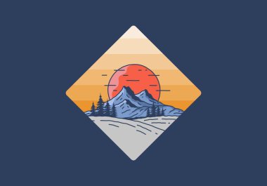 Dağ ve büyük güneş çizimi tasarımı