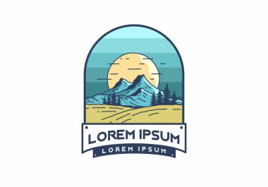 Dağ ve büyük güneş çizimi tasarımı