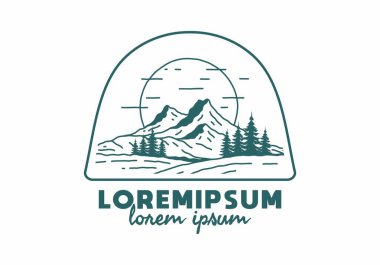 Dağ ve büyük güneş çizimi tasarımı