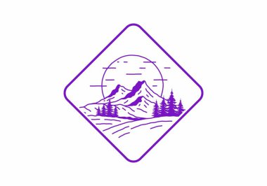 Dağ ve büyük güneş çizimi tasarımı