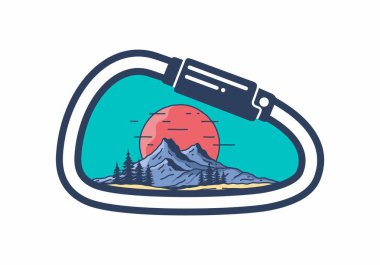 Dağ ve büyük güneş çizimi tasarımı
