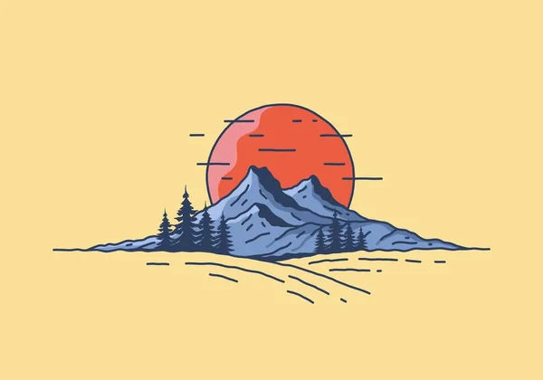 Mountain Och Den Stora Solen Illustration Design — Stock vektor