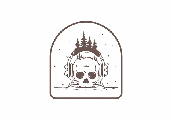 Skull Head Headphone Pine Trees Illustration Design —  Vetores de Stock