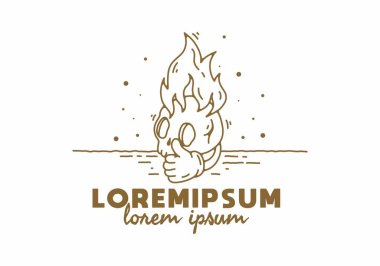 kafatası alevli ve başparmak yukarı çizim tasarımı