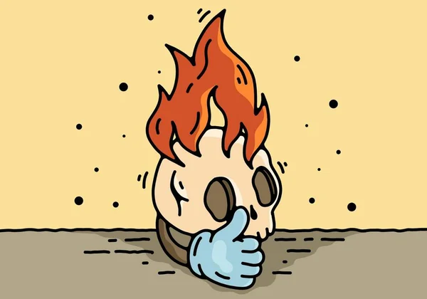 Skull Head Flame Thumb Illustration Design — Stock vektor