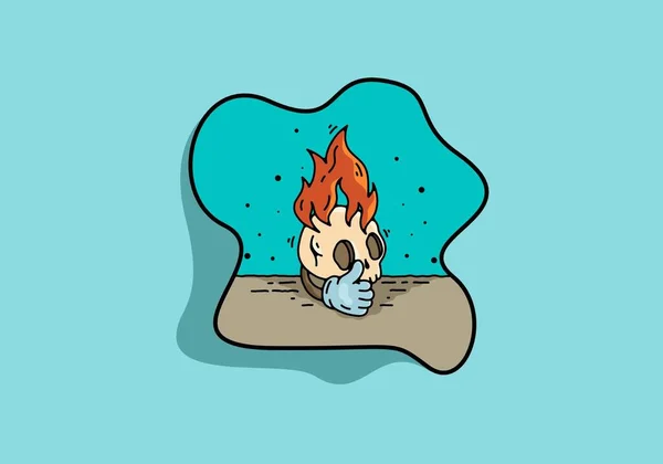 Skull Head Flame Thumb Illustration Design — Stockvektor