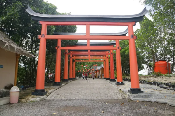 Arco Borda Vermelho Com Foto Estilo Chinês — Fotografia de Stock