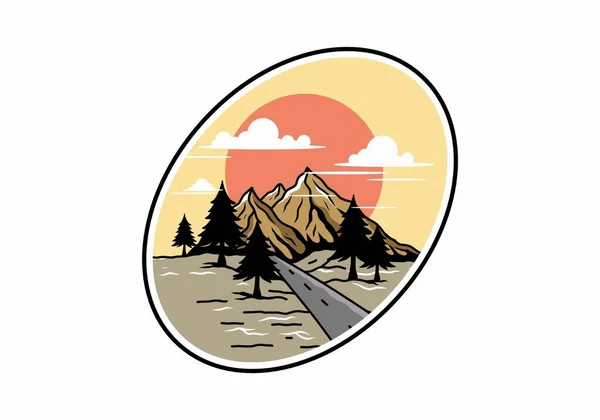 Diseño Ilustración Camino Medio Montaña — Vector de stock