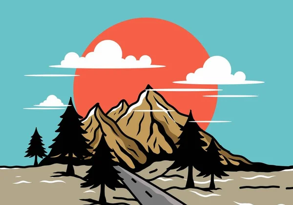 Diseño Ilustración Camino Medio Montaña — Vector de stock