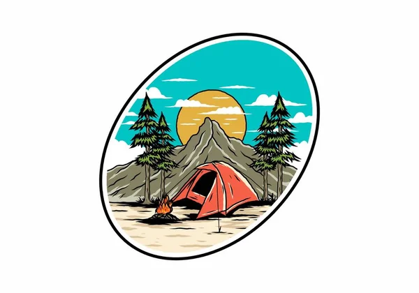 Mountain Camping Using Dome Tents Design — Vetor de Stock