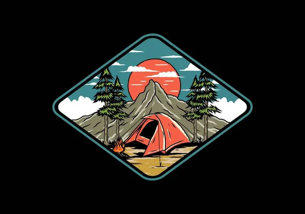 Camping Montagne Utilisant Des Tentes Dôme Design — Image vectorielle