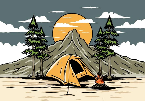 Mountain Camping Using Dome Tents Design — Stock Vector