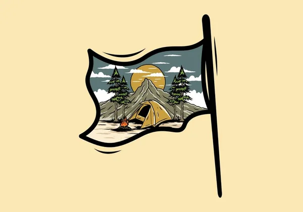 Camping Montagne Utilisant Des Tentes Dôme Design — Image vectorielle