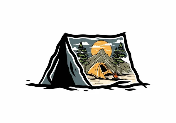 Mountain Camping Using Dome Tents Design — Vetor de Stock
