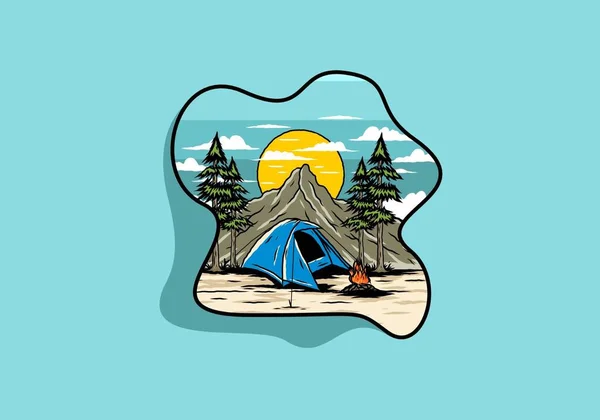 Camping Montagne Utilisant Des Tentes Dôme Design — Image vectorielle