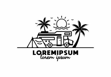 Campervan life line art illustration design