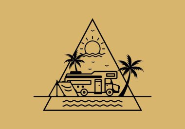 Campervan life line art illustration design