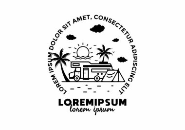 Campervan life line art illustration design