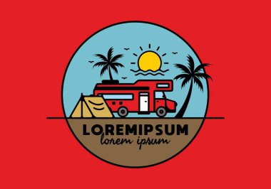 Campervan life line art illustration design