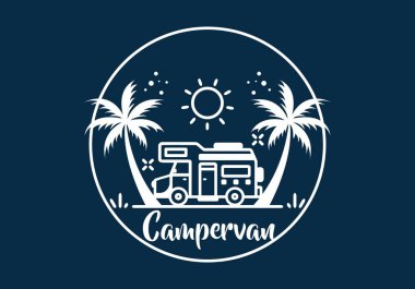 Campervan life line art illustration design