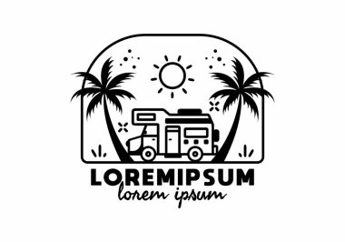 Campervan life line art illustration design