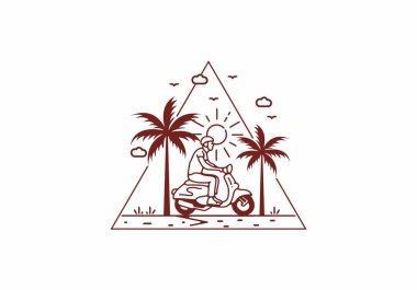 Riding scooter line art illustration design