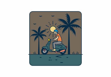 Riding scooter line art illustration design