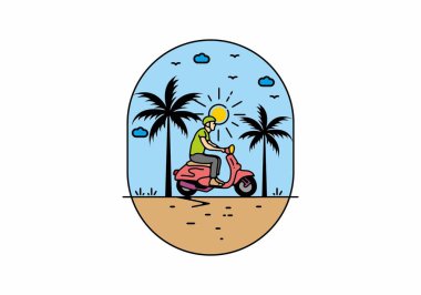 Riding scooter line art illustration design