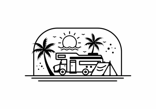 Campervan life line art illustration design