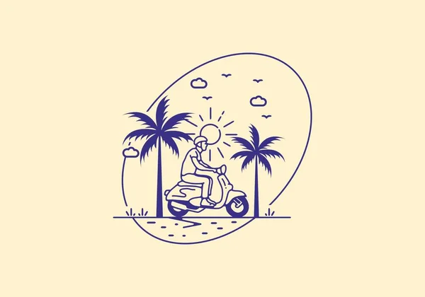 Riding Scooter Line Art Illustration Design — 图库矢量图片