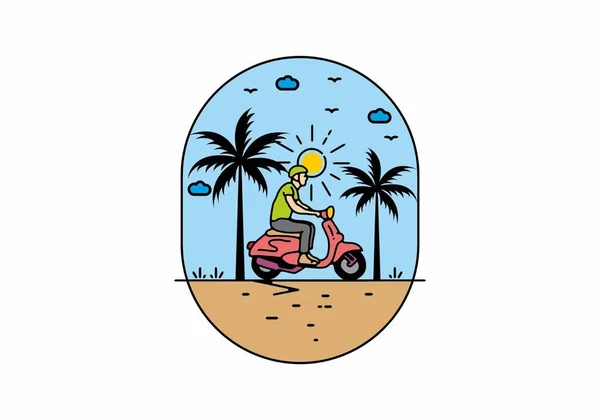 Riding Scooter Line Art Illustration Design — 스톡 벡터