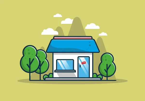 Mini Shop Budova Plochý Ilustrační Design — Stockový vektor