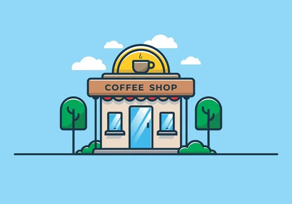 Coffee Shop Line Art Flat Illustration Design — Stock Vector