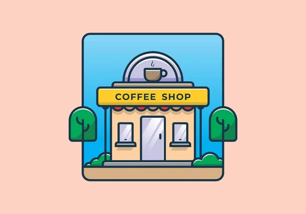 Coffeeshop Linie Kunst Flache Illustration Design — Stockvektor