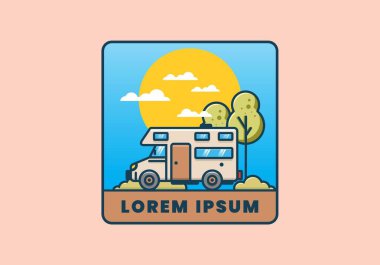 Çizgi sanatı karavanı düz çizim tasarımı