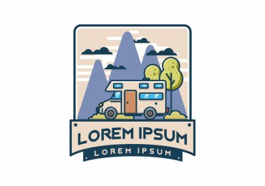 Çizgi sanatı karavanı düz çizim tasarımı