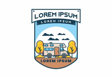 Çizgi sanatı karavanı düz çizim tasarımı