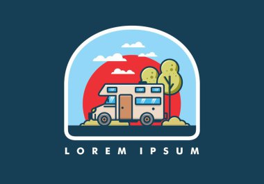 Çizgi sanatı karavanı düz çizim tasarımı